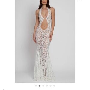 Elegant Lace Halter Maxi Dress in White